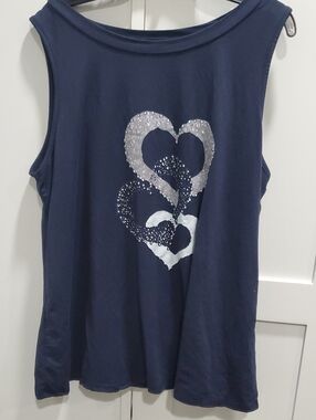SHEIN Navy Tank Top with Silver Heart Motif